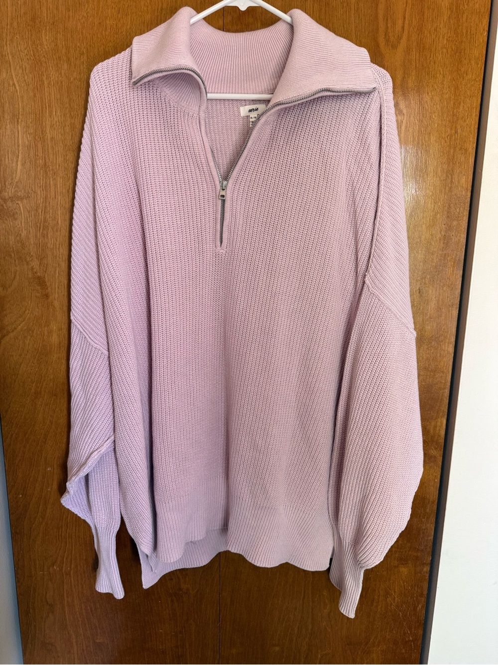 Aerie Beyond Quarter Zip Waffle Sweater light pink